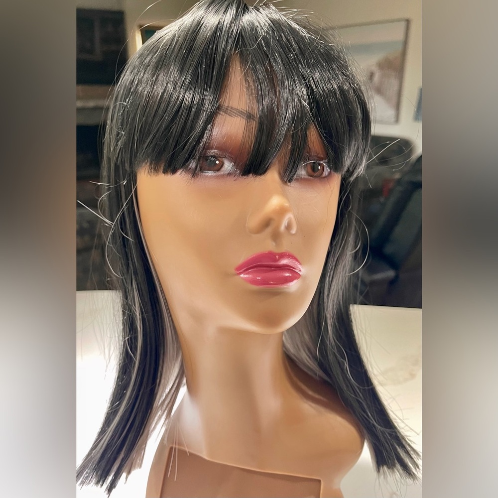 HAIR, 16” long wig, Bob cut, Black with silver underneath - Picture 5 of 9